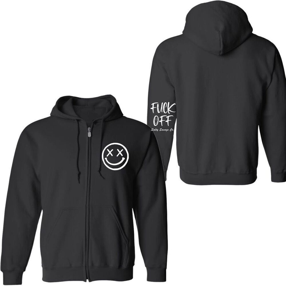 Salty Savage OG Smile F*ck Off Classic Full Zip Hoodie in Black Unisex Small